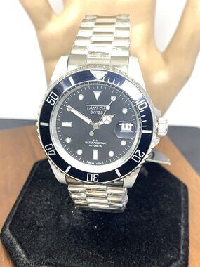 Taylor Men's Watch Swiss Tech Automatic Black Dial Silver Stainless Steel 40mm